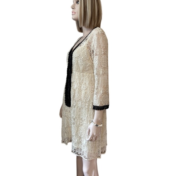 Nanette Lepore Sheath Dress Lace Crochet Zip Front Y2K Made in USA Linen Cotton - Picture 5 of 16